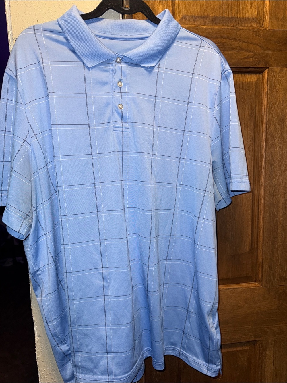 Source Unknown Light Blue Windowpane Plaid Polo